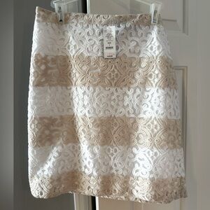 NWT - White and Khaki Lace Pencil Skirt